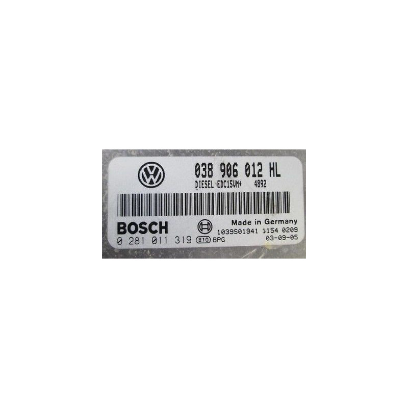 CALCULATEUR MOTEUR VOLKSWAGEN POLO 1.9 SDI ASY BOSCH 0 281 011 319, 0281011319, 038 906 012 HL, 038906012HL, EDC15VM+