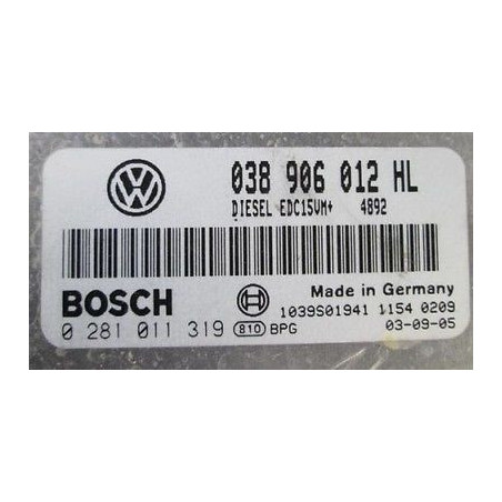 CALCULATEUR MOTEUR VOLKSWAGEN POLO 1.9 SDI ASY BOSCH 0 281 011 319, 0281011319, 038 906 012 HL, 038906012HL, EDC15VM+