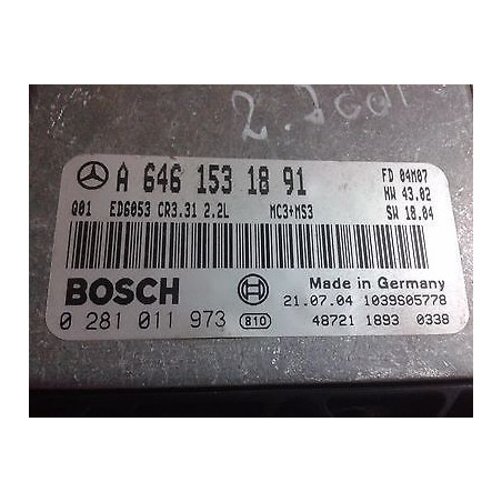 CALCULATEUR MERCEDES VITO W639 W211 A 646 153 18 91 A6461531891 0 281 011 973 0281011973 EDC16C2 CR3.31 2.2L
