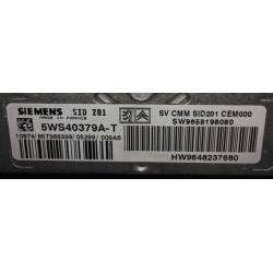 CALCULATEUR MOTEUR CITROEN C6, PEUGEOT 407/607 2.7 HDI, Siemens SID201 5WS40379A-T, 5WS40379AT, SW9658198080, HW9648237680