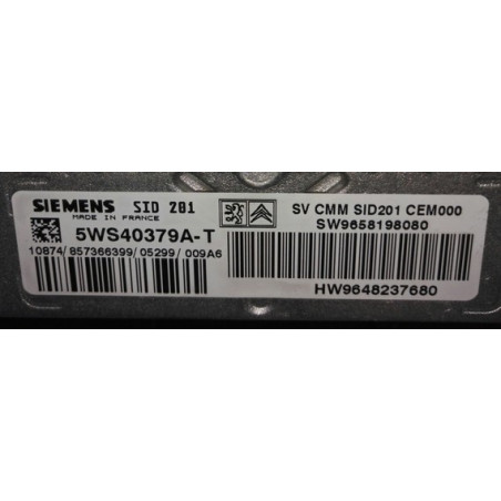 CALCULATEUR MOTEUR CITROEN C6, PEUGEOT 407/607 2.7 HDI, Siemens SID201 5WS40379A-T, 5WS40379AT, SW9658198080, HW9648237680