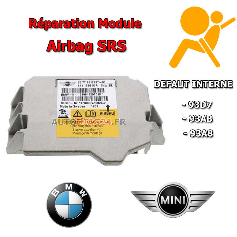 Réparation calculateur airbag BMW / MINI 65.77 3454345-01 65.773454345-01 Code Default 93D7 93AB 93A8