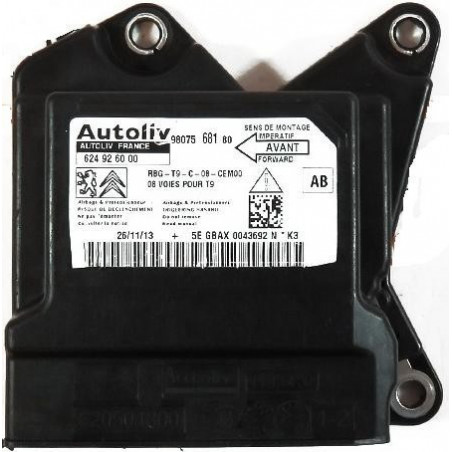 Réparation Calculateur D'airbag Peugeot 308 Autoliv 624 92 60 00, 624926000, 98075 681 80, 9807568180 - nec V850 uPD70F3624