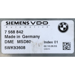 Calculateur Moteur BMW 7 568 842, 7568842 Siemens 5WK93608 DME MSD80 Moteur N54